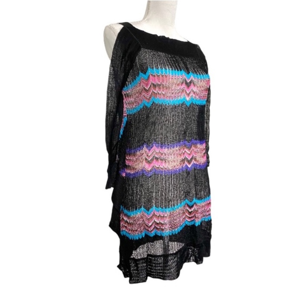 Missoni Chevron Coverup Black Pink Turquoise Purple Knit Sleeveless Dress 46 10